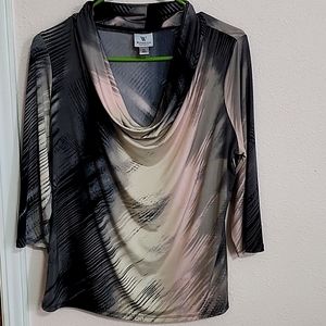 Worthington Petite L,95% Polyester, 5% Spandex multicolor 3/4 sleeve dress shirt